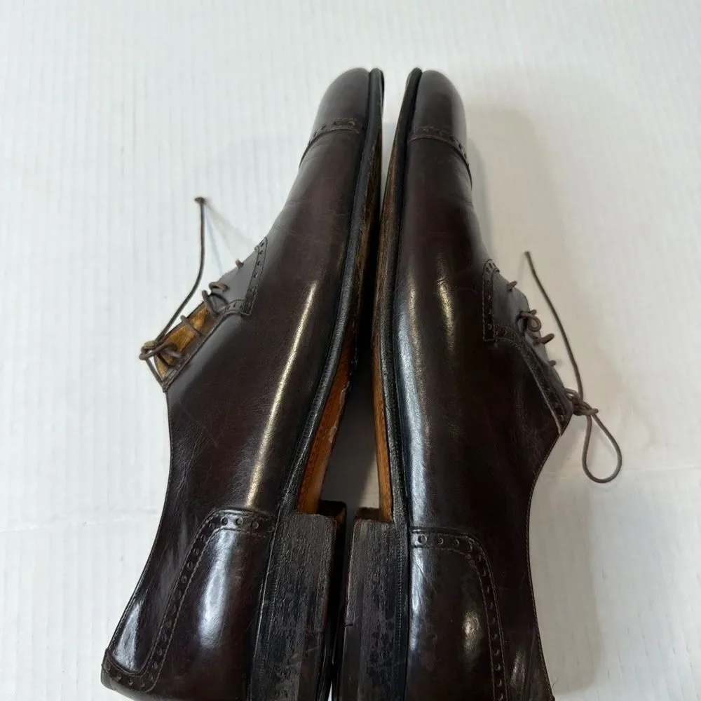 Salvatore Ferragamo Studio Brown Red Leather Oxford Lace-Up Shoes size 9.5 D